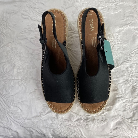 NWT TOMS Monica Black Espadrille Wedge Slingback - Picture 3 of 4
